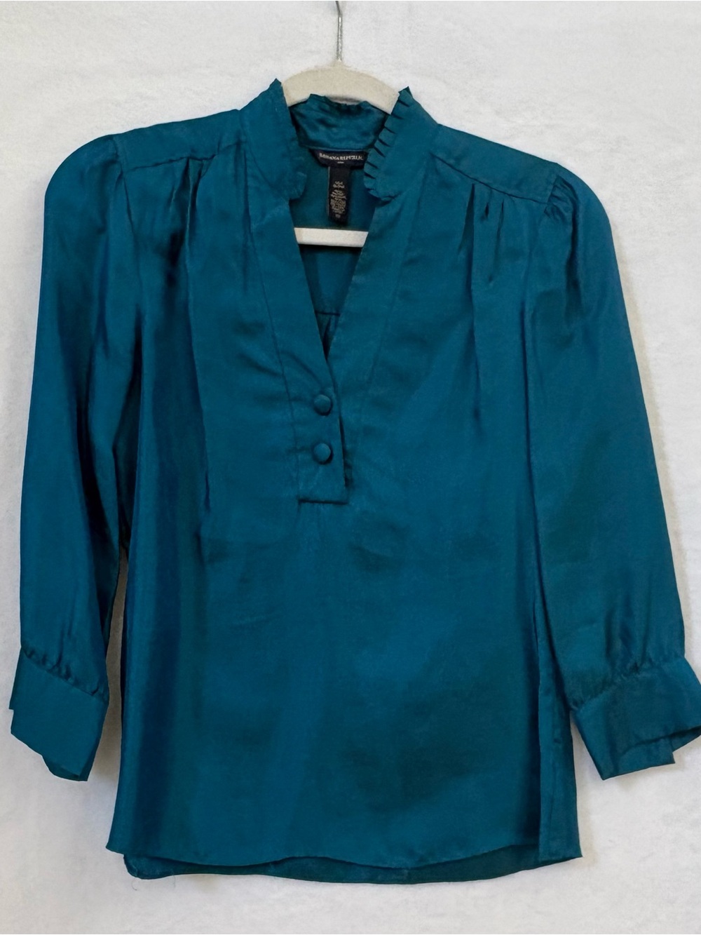 Banana Republic Teal Satin V-Neck Button Front Women's Top